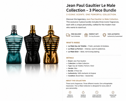 Jean Paul Gaultier Le Male Collection – 3-Piece Fragrance Bundle | 125ML Each