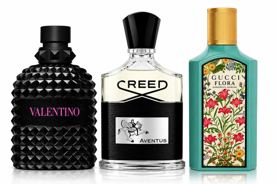 Valentino Uomo born in roma extradose 100ml + Creed Aventus 100ml + Gucci Flora 100ml — 3-Piece Luxury Fragrance Bundle (Best Seller)